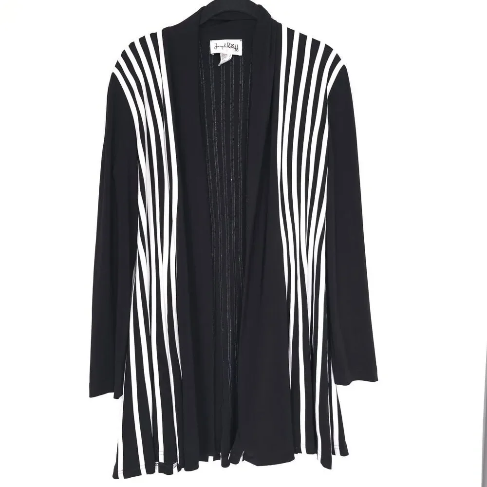Joseph Ribkoff Women’s Size 8 Cover Up Jacket Black White Long Open Cardigan - Picture 4 of 11